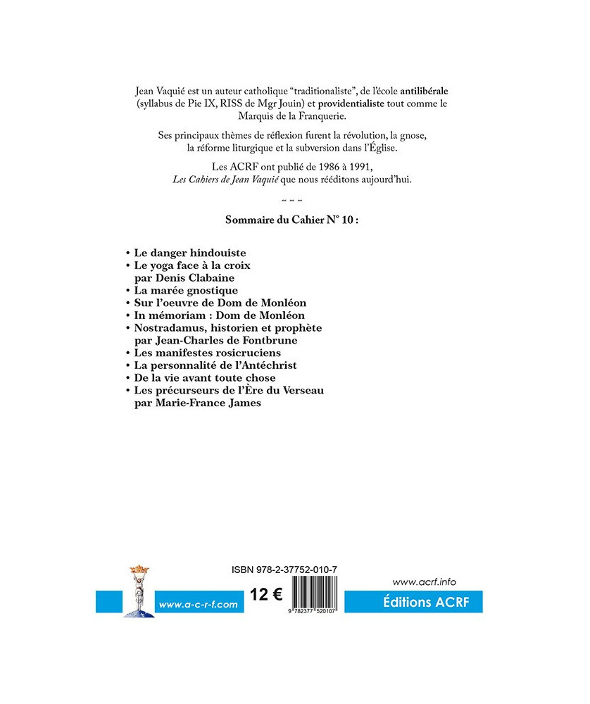 CAHIERS JEAN VAQUIÉ –  CAHIER N°10