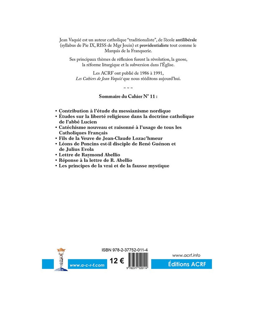CAHIERS JEAN VAQUIÉ –  CAHIER N°11